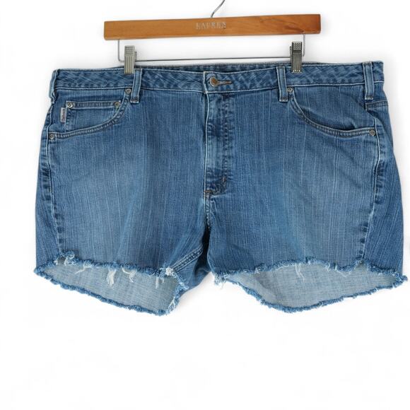 Carhartt Shorts Womens 20 (42x3) Blue Curvy Fit Cut Off Denim Jeans Booty - Picture 1 of 6